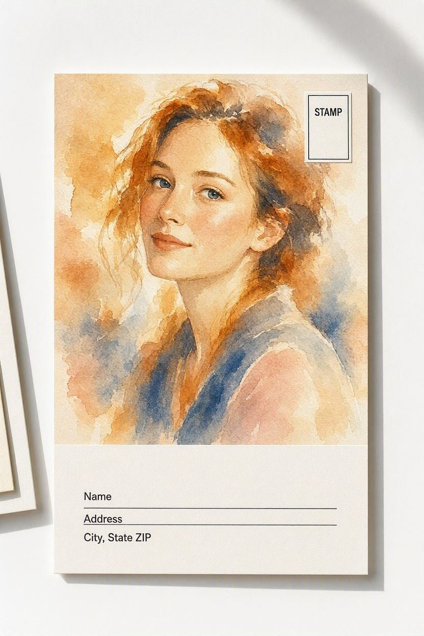Custom Portrait Postcard - Watercolor Style Example